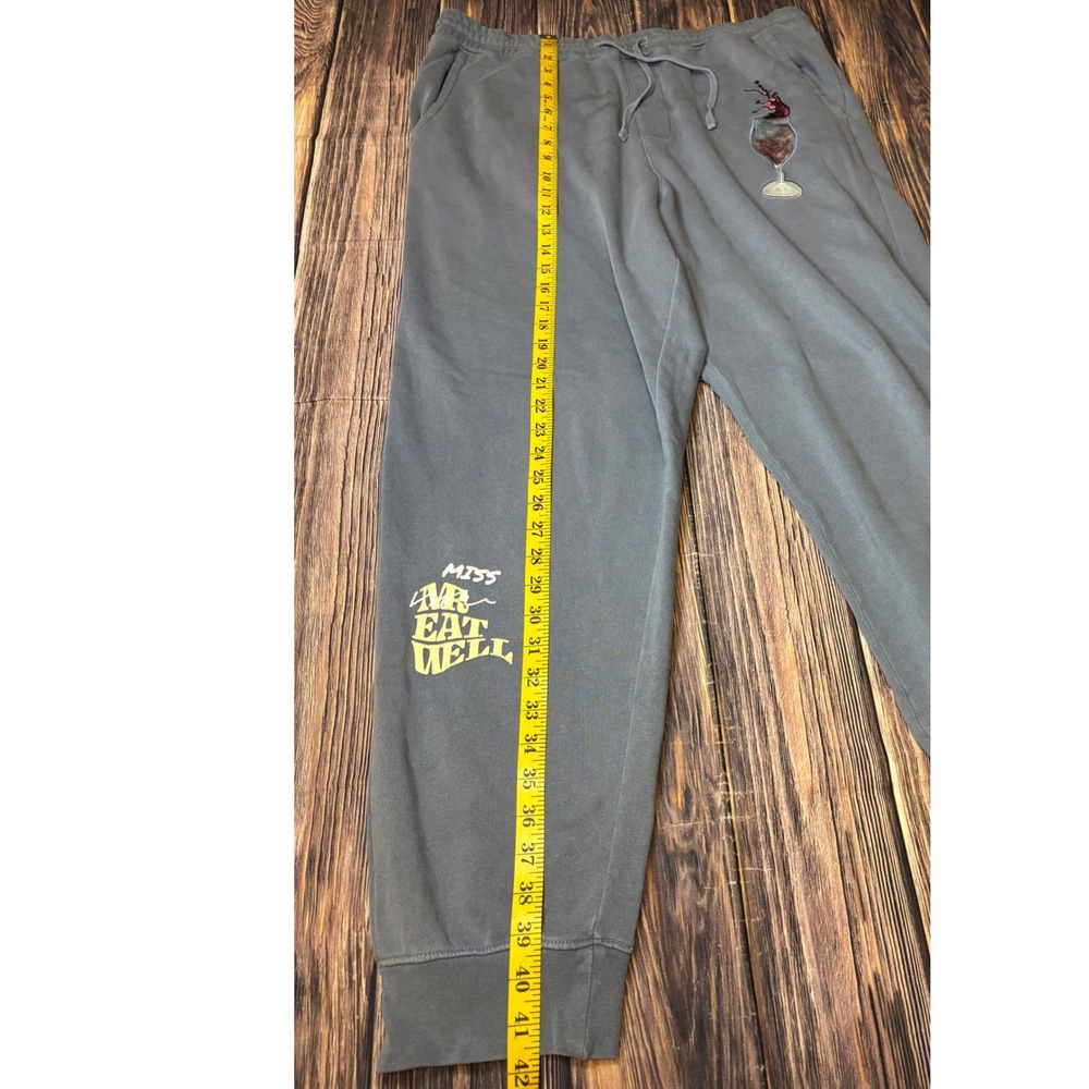 MR EAT WELL Sweatpants Joggers Womens XL Grey Wine Glass Drawstring Pants - Picture 3 of 13